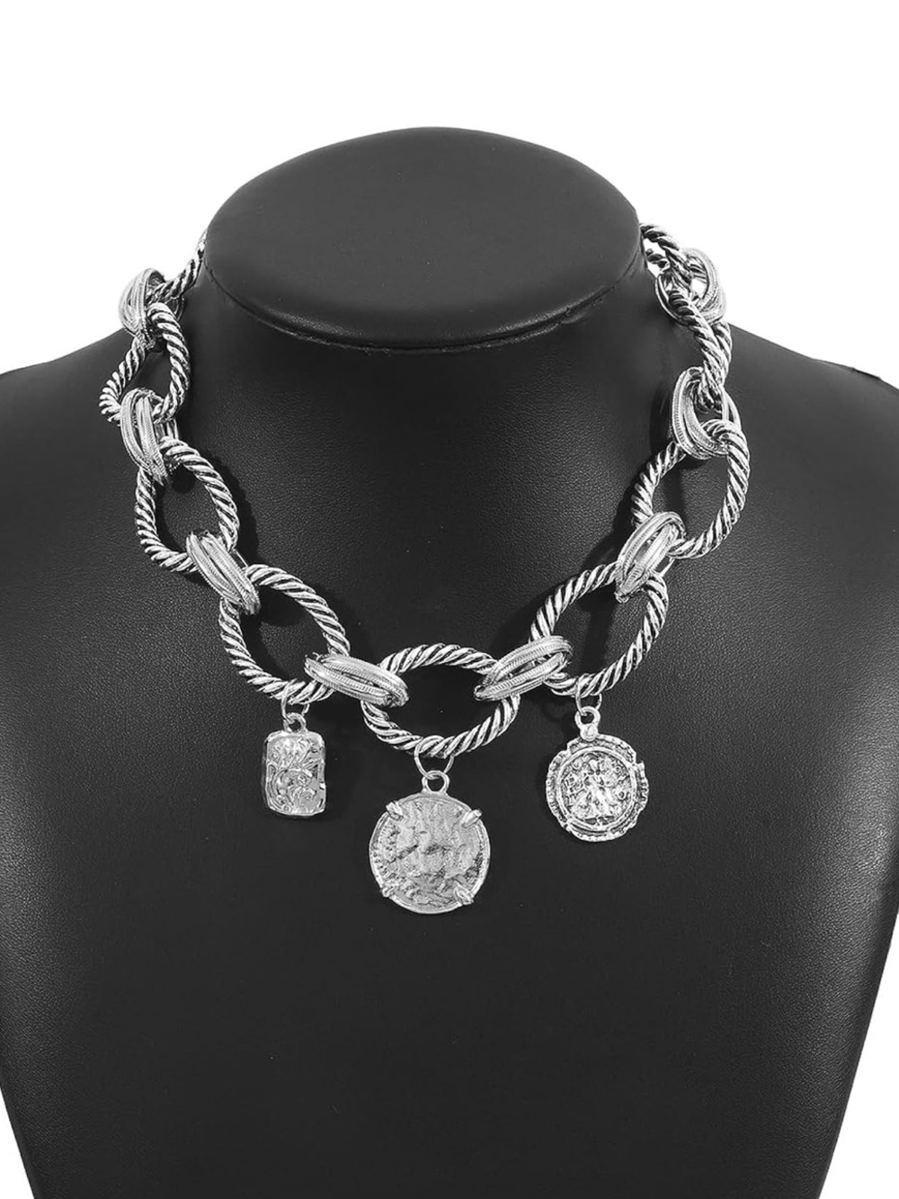 Modern Silver Coin Charm Chain Necklace